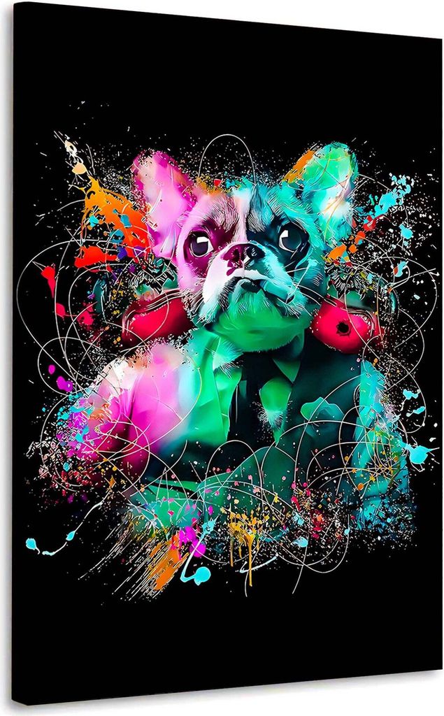 Bulldogge im Anzug Tier Wandbild Leinwandbild Deko Kunst XL: 80x120x2cm