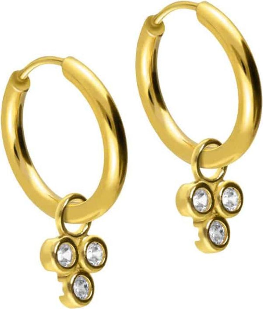 Chirurgenstahl Ohrclicker Creolen 3 EINGEFASSTE KRISTALLE Gold Innendurchmesser: 12mm + Designstärke: 2mm