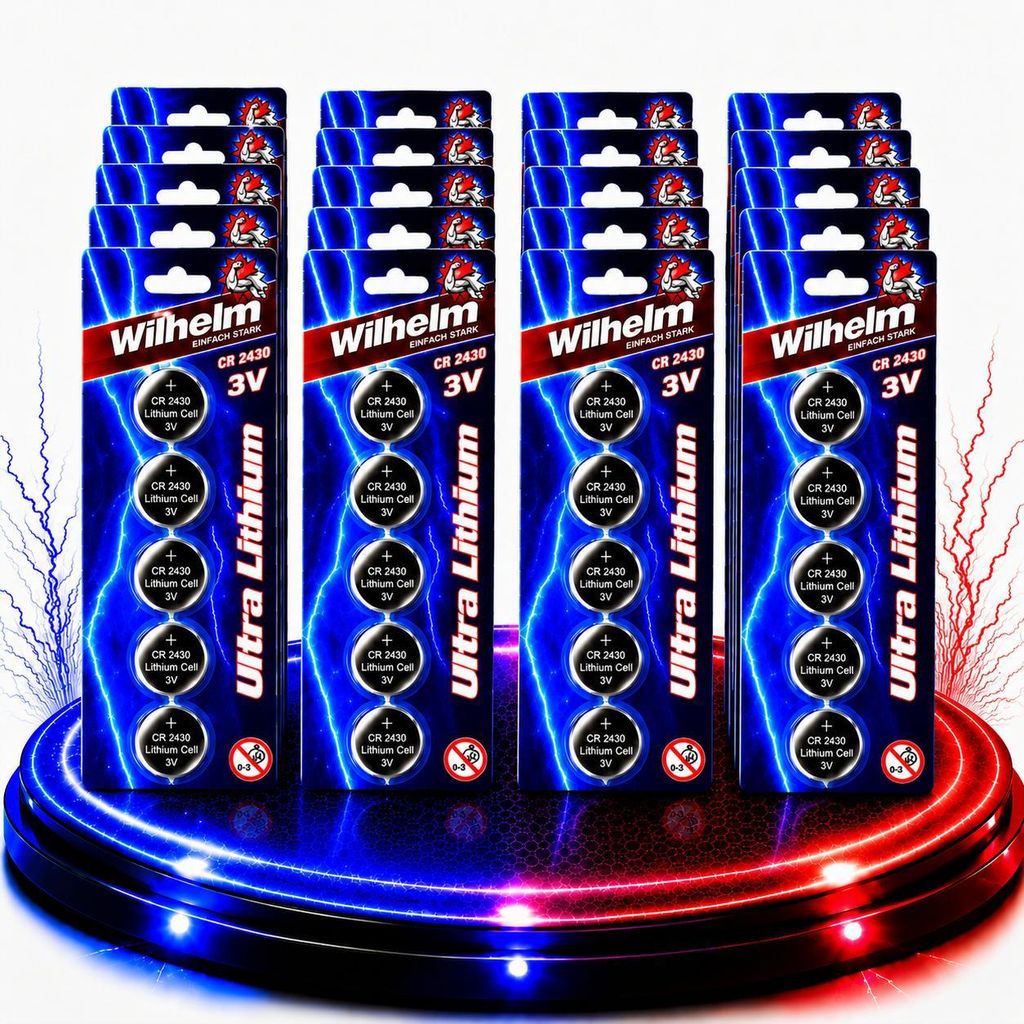 100 x Wilhelm CR2430 Blister Lithium Knopfzellen Produktbild 