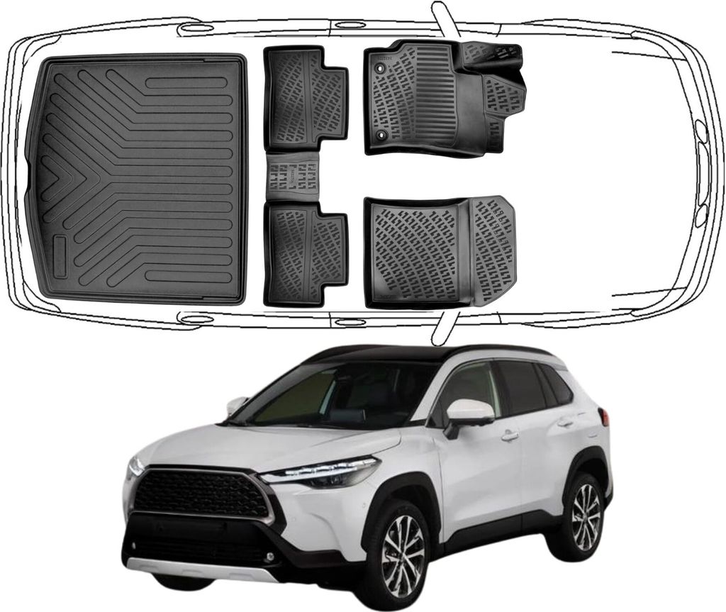 3D Fußmatten & Kofferraumwanne Auto Set Kompatibel mit Toyota Corolla Cross 2020 - 2024