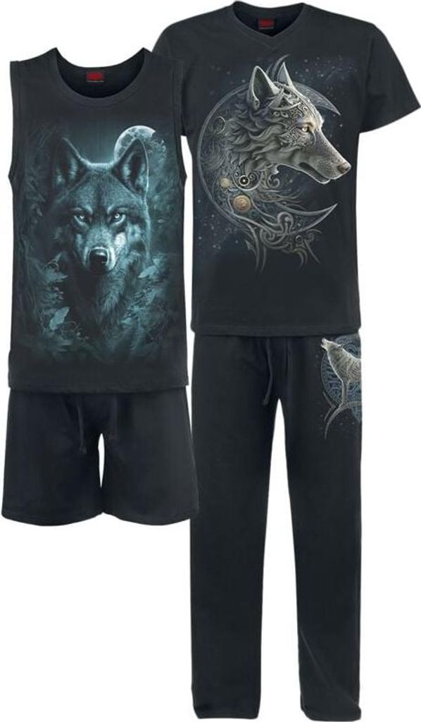 Spiral Schlafanzug Herren Celtic Wolf - 4Pc Mens Gothic Pyjama Set schwarz L