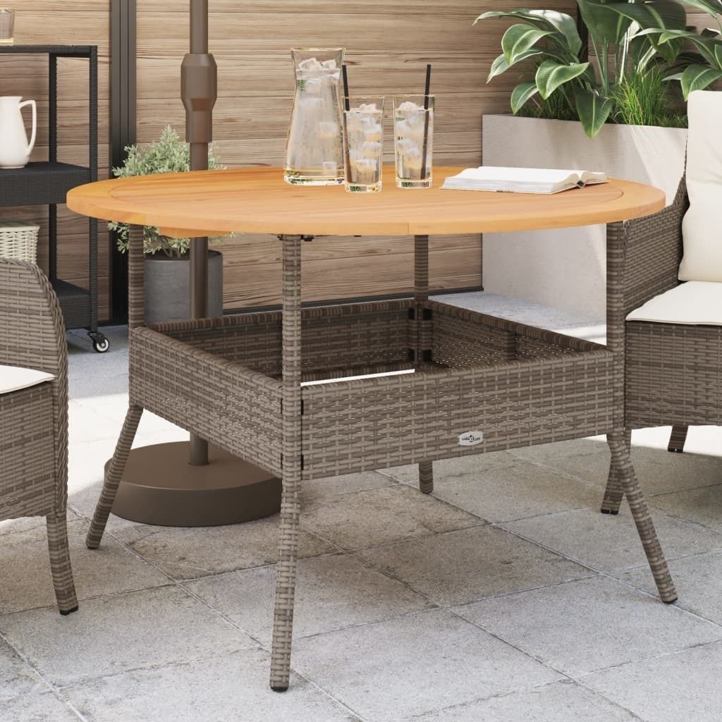 Möbel Gartentisch mit Holzplatte Grau Ø110x71 cm Poly Rattan - Gartentische 368626