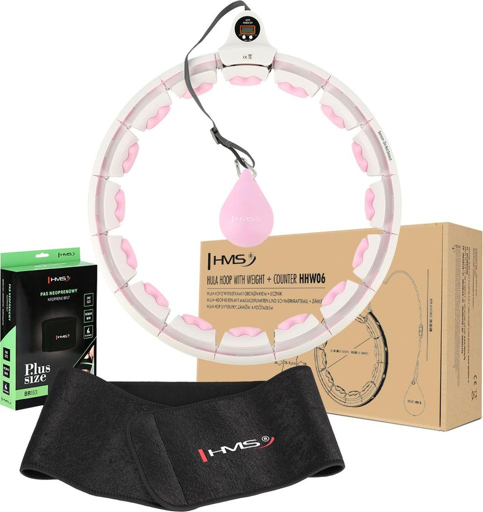 HMS HHW06 Hula-Hoop-Massage-Set mit Gewichten und Zähler und Schlankheitsgürtel BR163 rosa