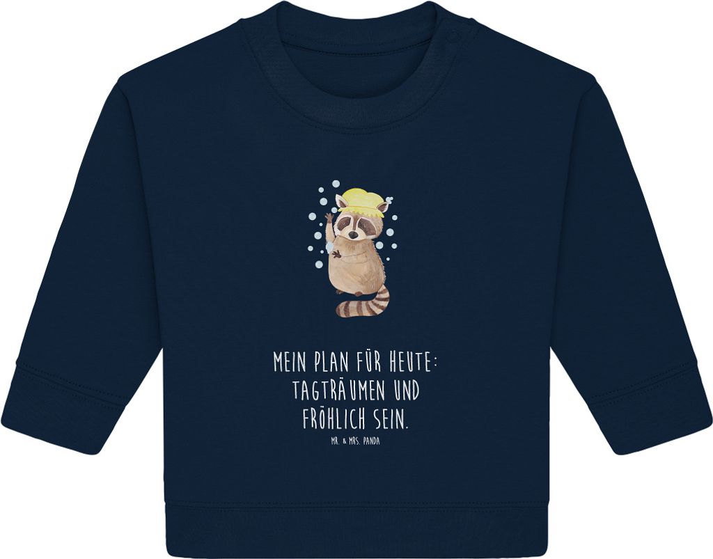 Mr. & Mrs. Panda Organic Baby Pullover Waschbär 6. - 12. Monat - French Navy - Geschenk, Fröhlich, Lustige Sprüche, Tagträumen, Waschen, Seifen...