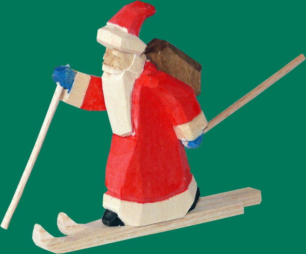 Weihnachtsfigur Weihnachtsmann auf Ski geschnitzt Höhe 6cm NEU