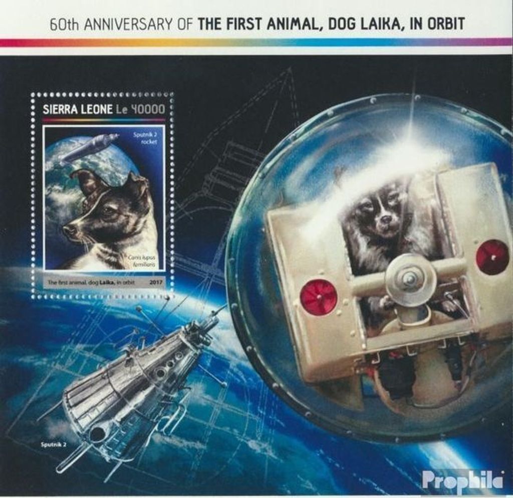 Briefmarken Sierra Leone 2017 Mi Block 1169 (kompl. Ausg.) postfrisch Erste Hündin im All: Laika