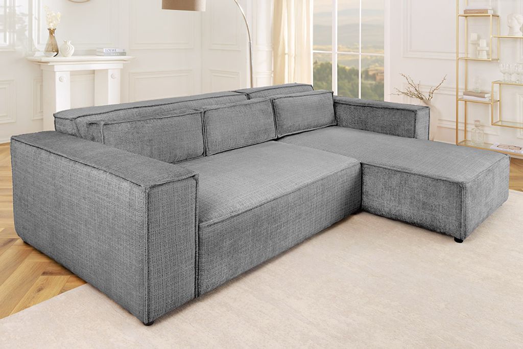 riess-ambiente Modernes Ecksofa BOSSA NOVA 265cm grau Chenille 3-Sitzer Couch L-Form