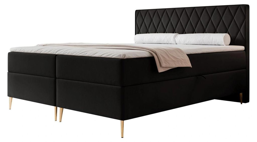 Boxspringbett PONTI II 160x200 Rautensteppung Bettkasten Bonellmatratze Samt Schwarz