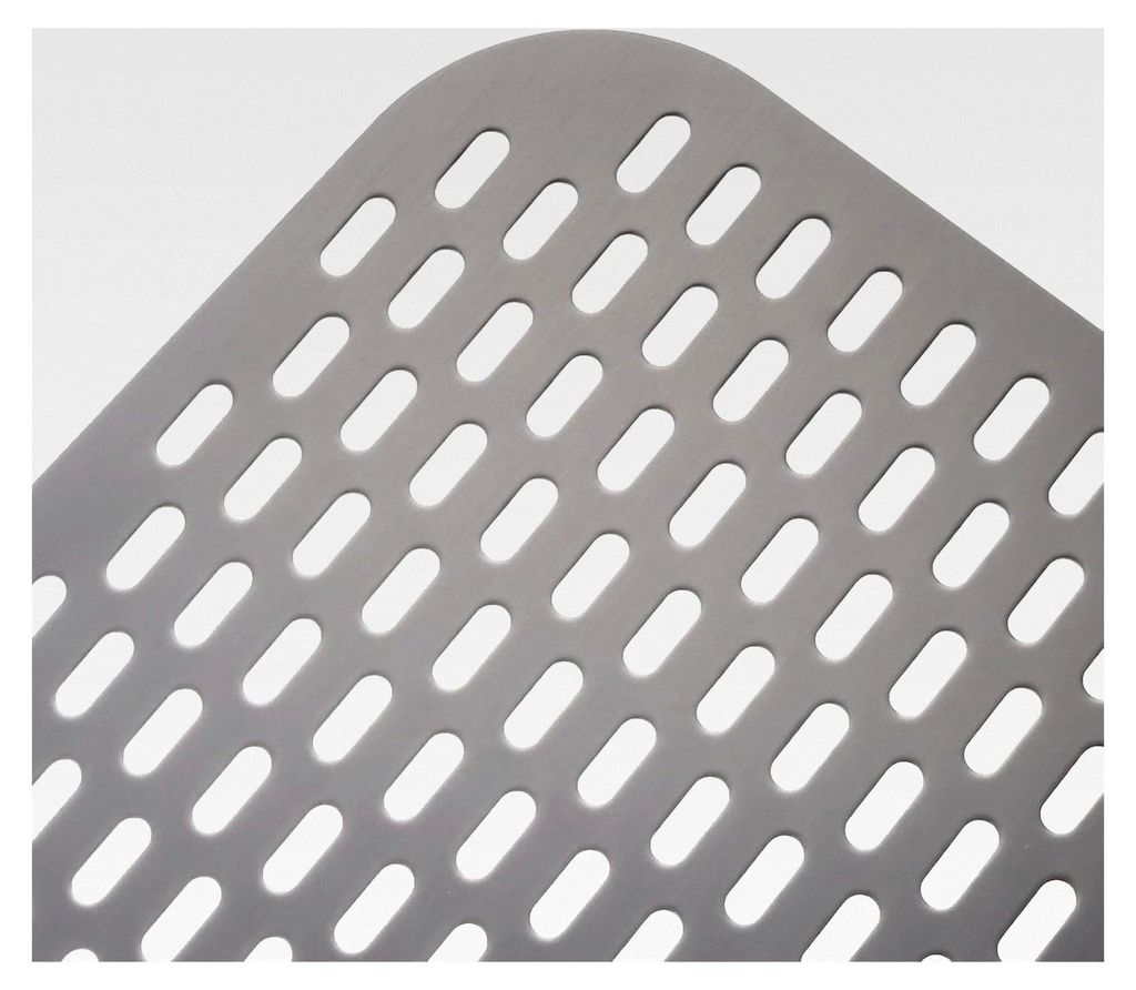 Perforierter Pizzaschieber 30 x 39 cm aus Aluminium, Schwarz mit langem Griff