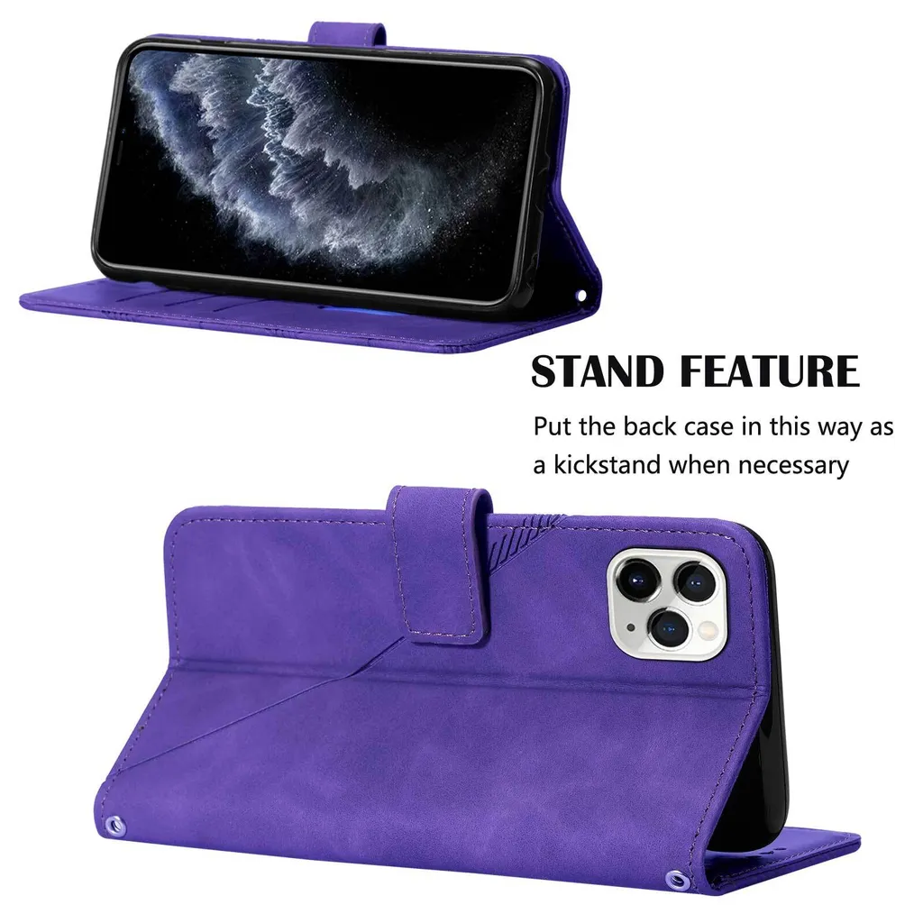 Cover iPhone 11 Pro a Libro Viola - Pelle Goffrata e Porta Carte - 3