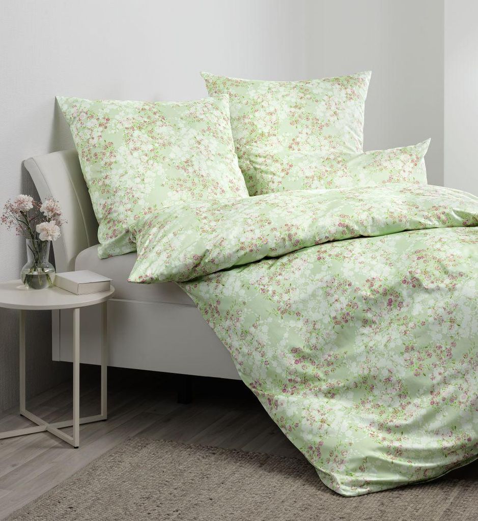 Janine Design Mako-Satin-Bettwäsche-Garnitur 45127 MILANO Farbe grün rosa Größe 155x220+80x80