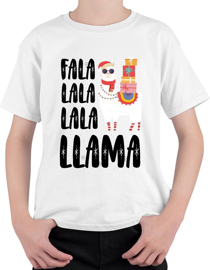Fala Lala Lala Llama - Weihnachten Weihnachtsgeschenk Christmas Uni Kinder T-Shirt, Weiß, 128