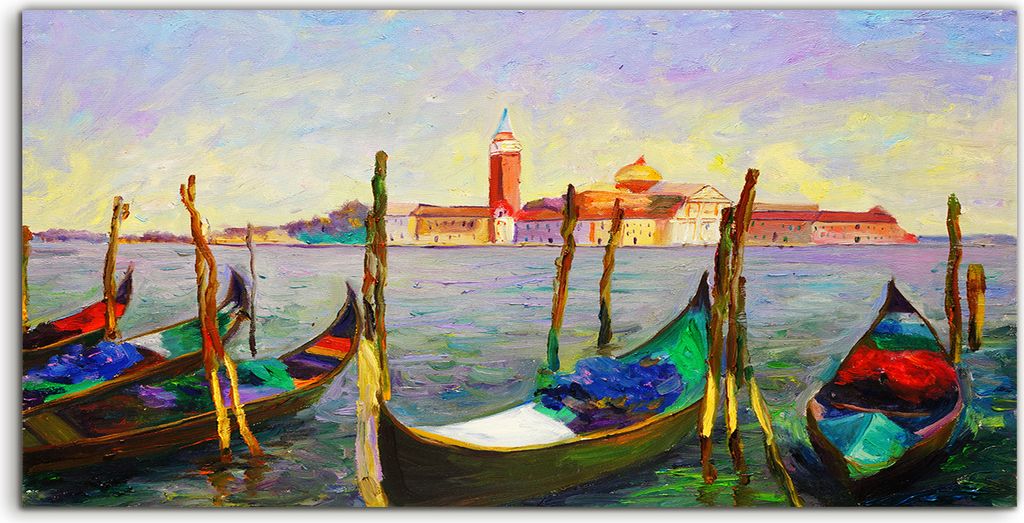 Coloray Canvas 140x70 Wandbild Leinwand Bilder Foto Kunstdruck Boote Stadt wasser