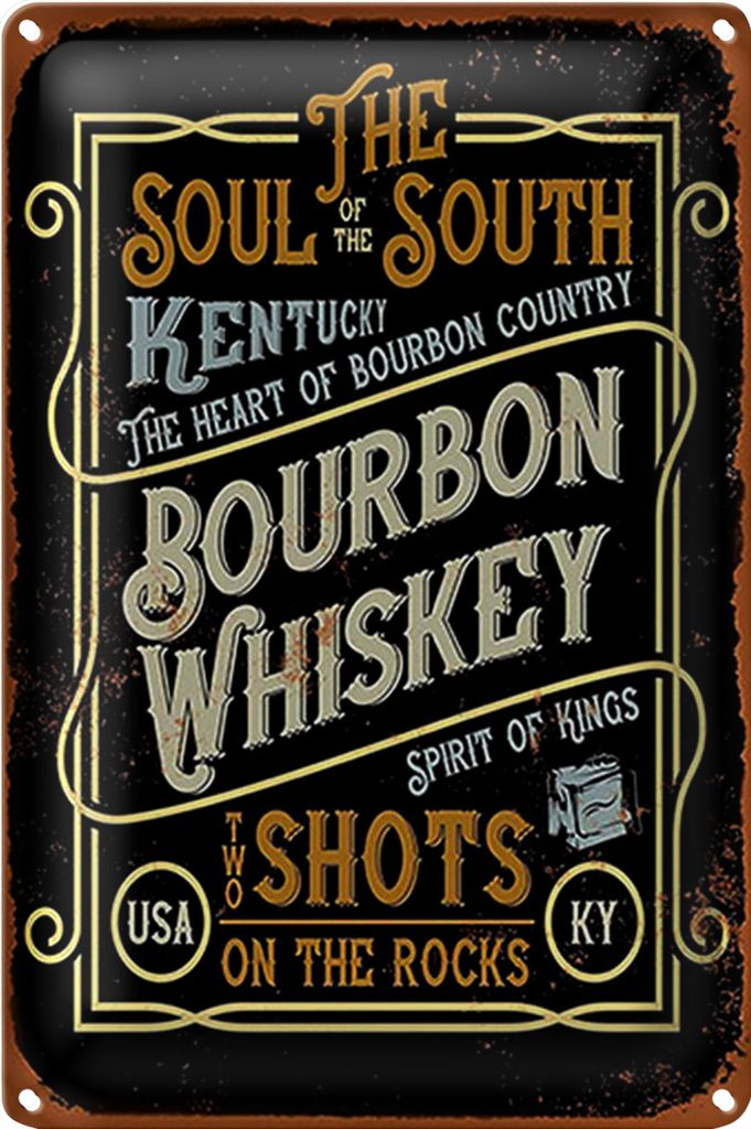 Blechschild Spruch 40x30cm Bourbon Whiskey shots on rocks