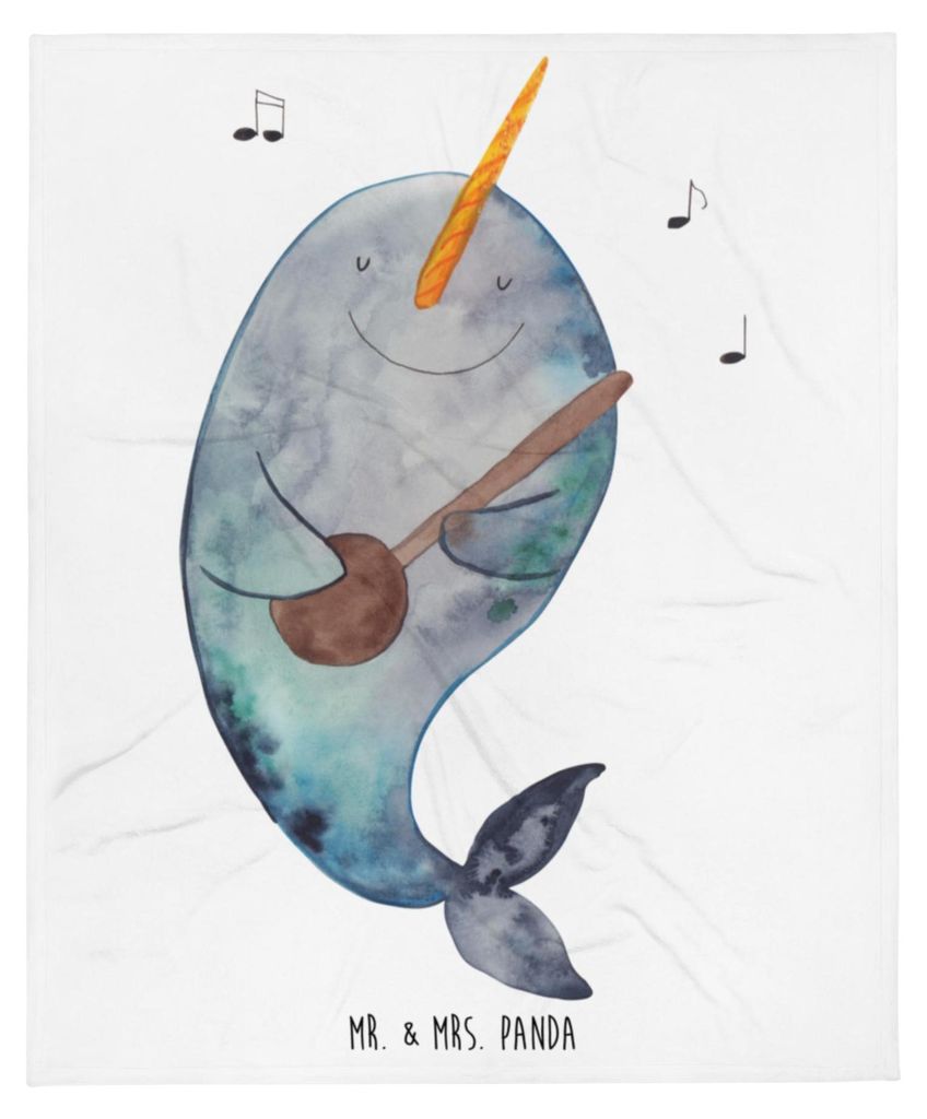 Mr. & Mrs. Panda Kuscheldecke Narwal Gitarre - Weiß - Geschenk, Bettdecke, Gespräche, Frust, Schlafdecke, Couchdecke, Wal, Flauschige Decke, Meer...