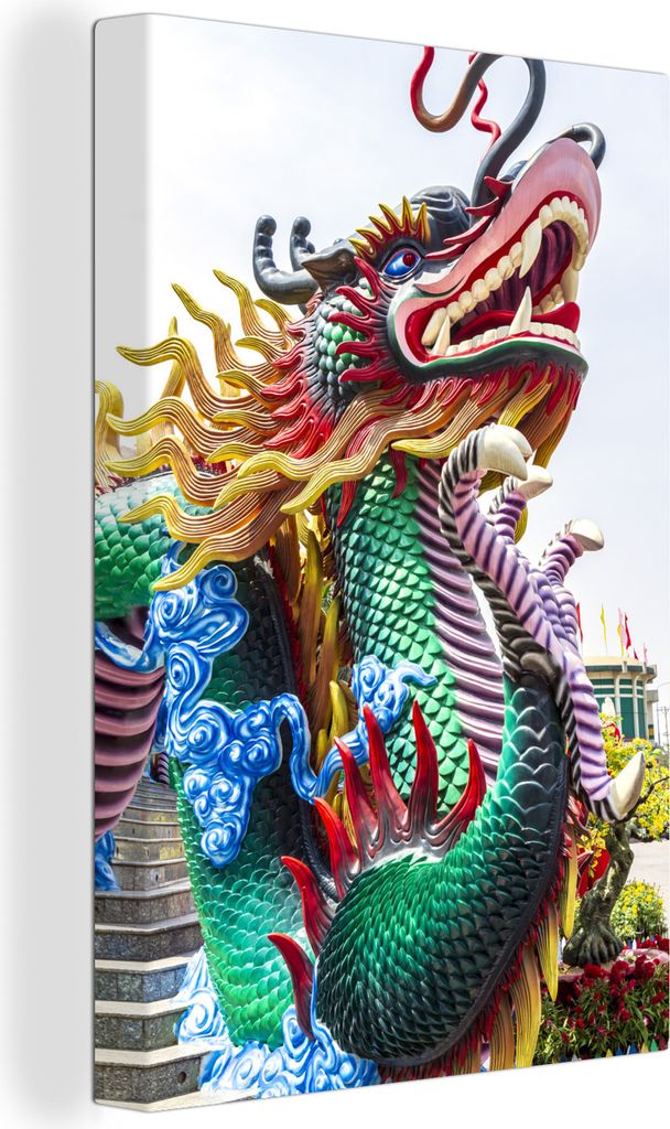 OneMillionCanvasses - Leinwandbilder - 90x140 cm, Bunter Drache vor einem Tempel in China, Wandbilder Kunstdruck Wanddekoration - Wandschmucke - ...
