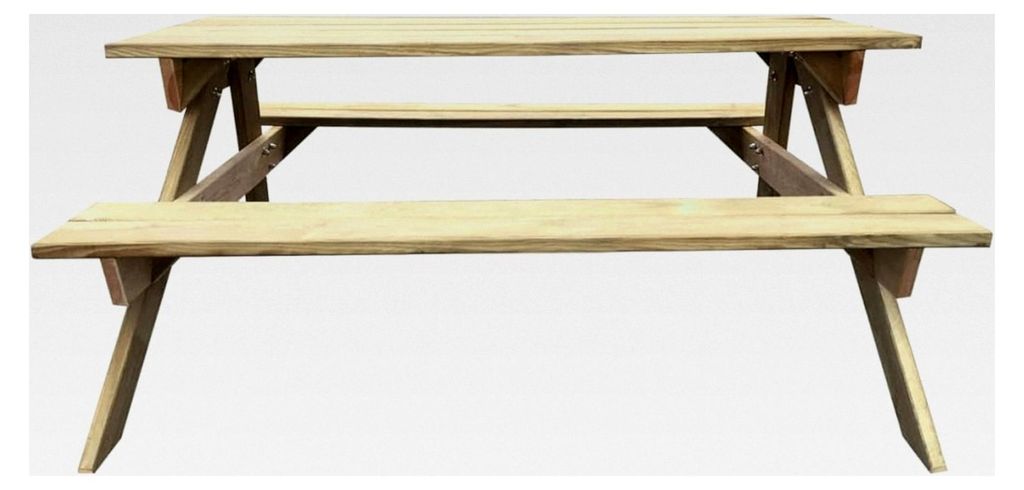 Picknicktisch aus Kiefernholz, Garten Picknicktisch 150 x 135 x 71,5 cm, Tisch mit zwei festen Sitzbänken für Terrasse, Balkon und Campingplatz