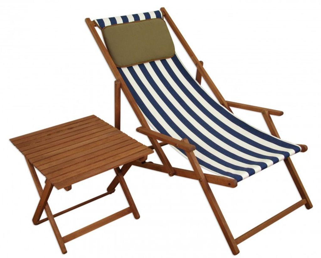 Gartenliege blau-weiß Liegestuhl Tisch Kissen Sonnenliege Produktbild 