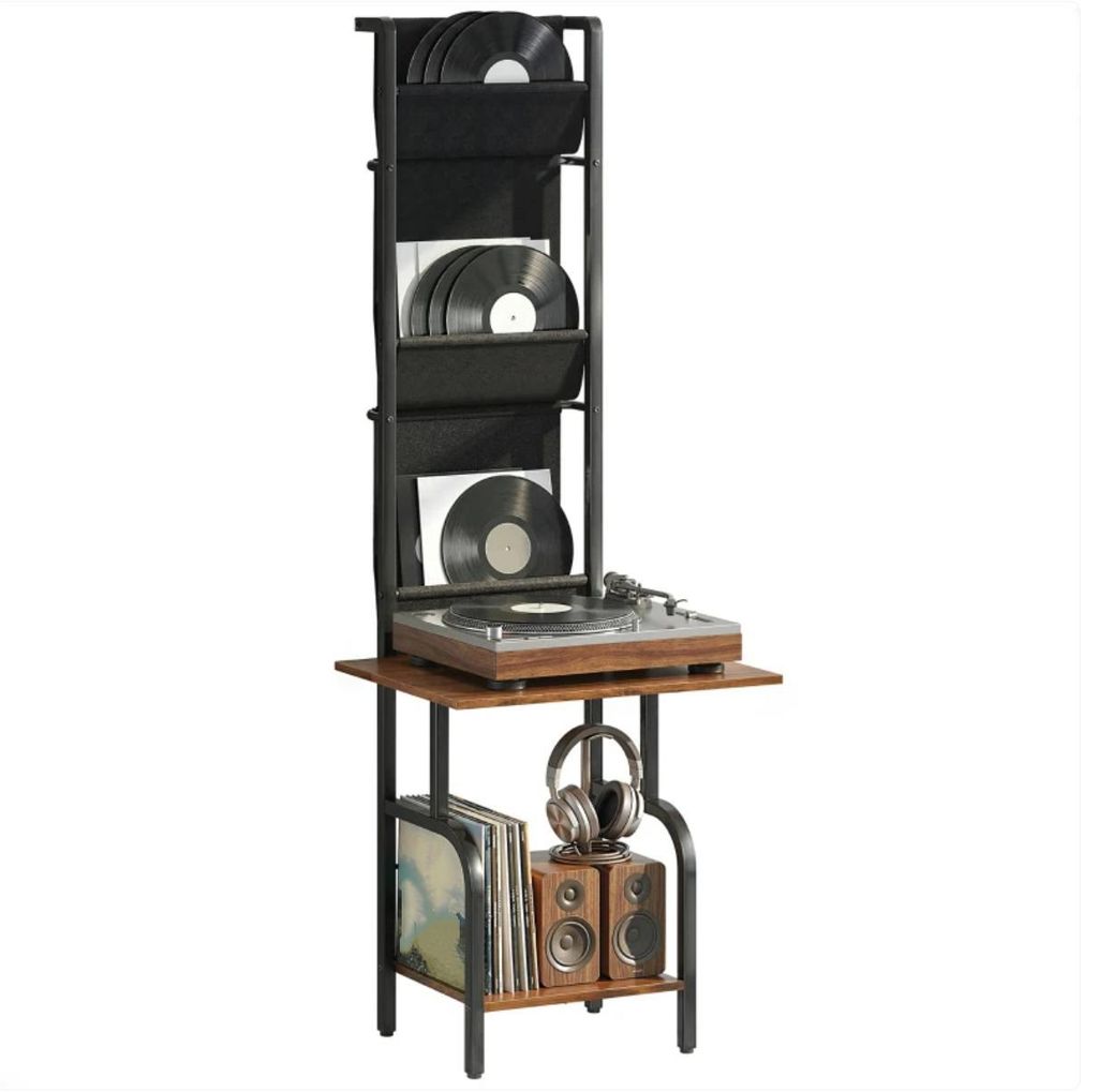 CD-Regal, Standregal, DVD-Ständer mit 3 Stofftaschen und Tischplatte Aufbewahrungsregal
