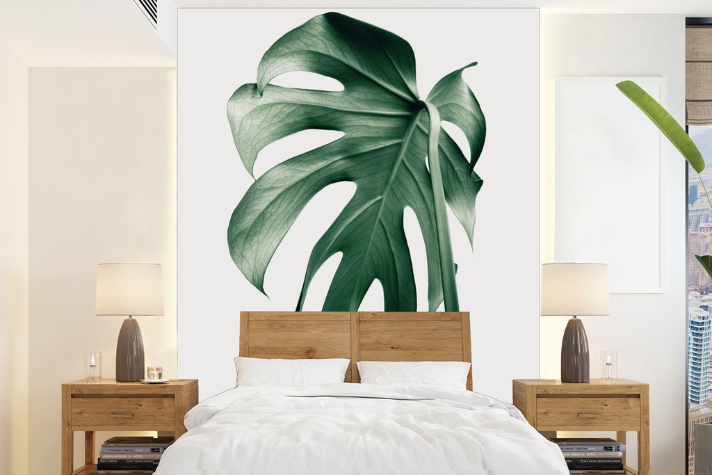 MuchoWow Fototapete für Wohnzimmer oder Schlafzimmer Wandtapete Vinyl Motivtapete Monstera - Blätter - Grün - Stilleben - 165x220 cm - Wanddek...