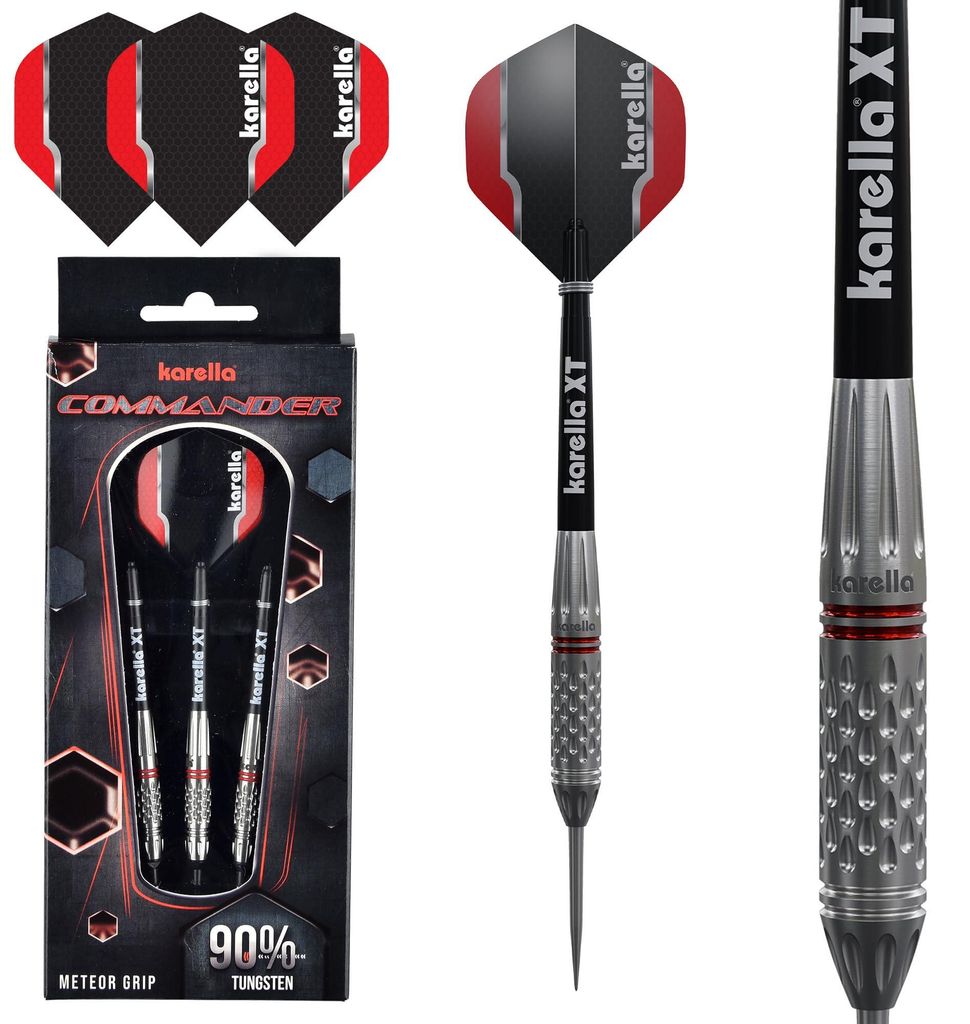 Karella Steeldart Commander Silber 90% Tungsten Steeldart, 21 g, 3 Dartpfeile mit Metallspitze, Dartboard, Wolfram, Profidart mit Flight und Shaft