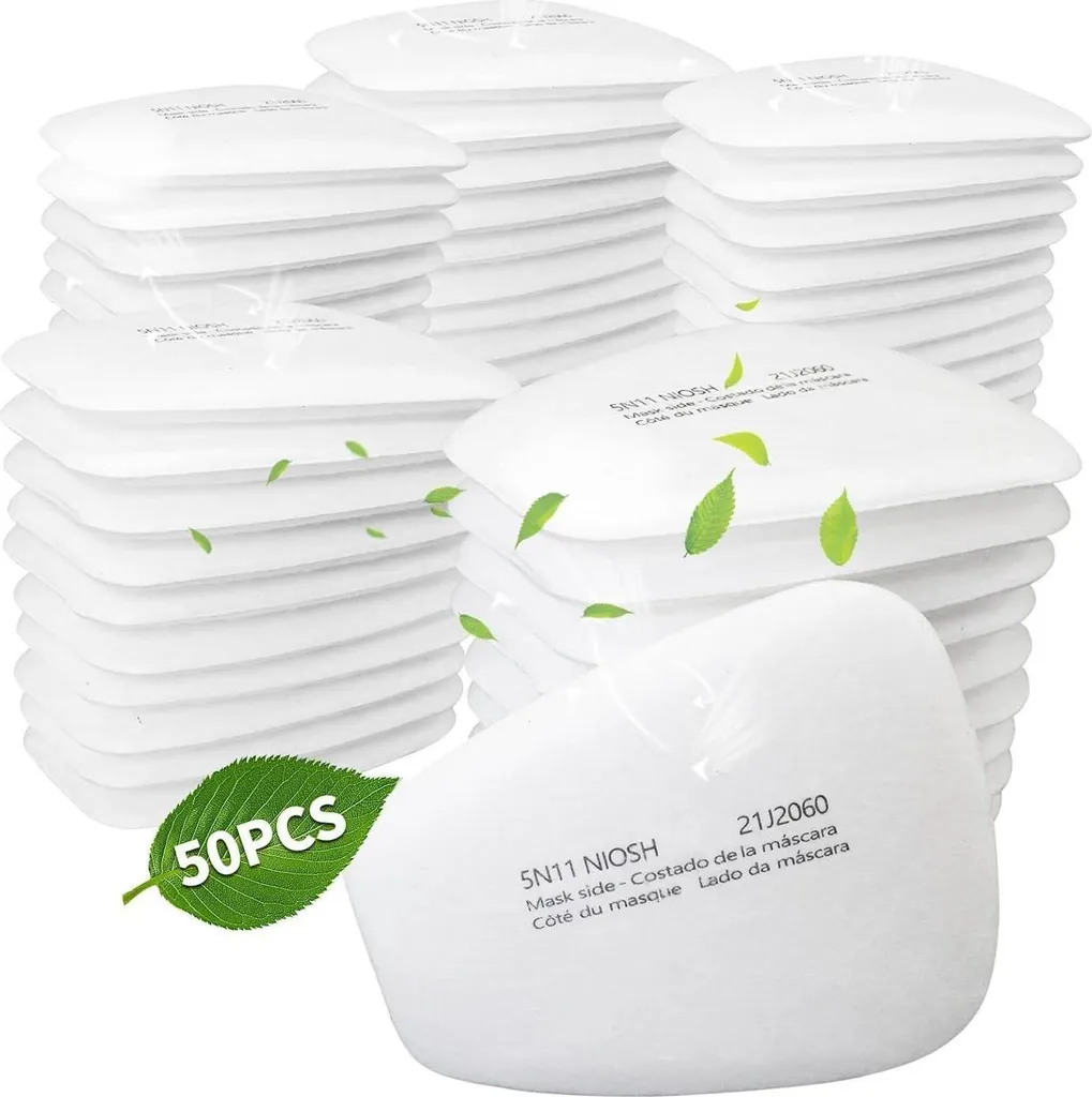 50 Filtres Masque 5N11 pour Éviter l'Inhalation de Poussières et Particules