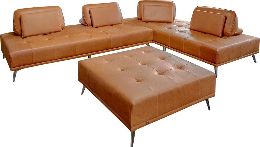 KAWOLA Sofa WIOLO Ecksofa Leder mit Hocker cognac