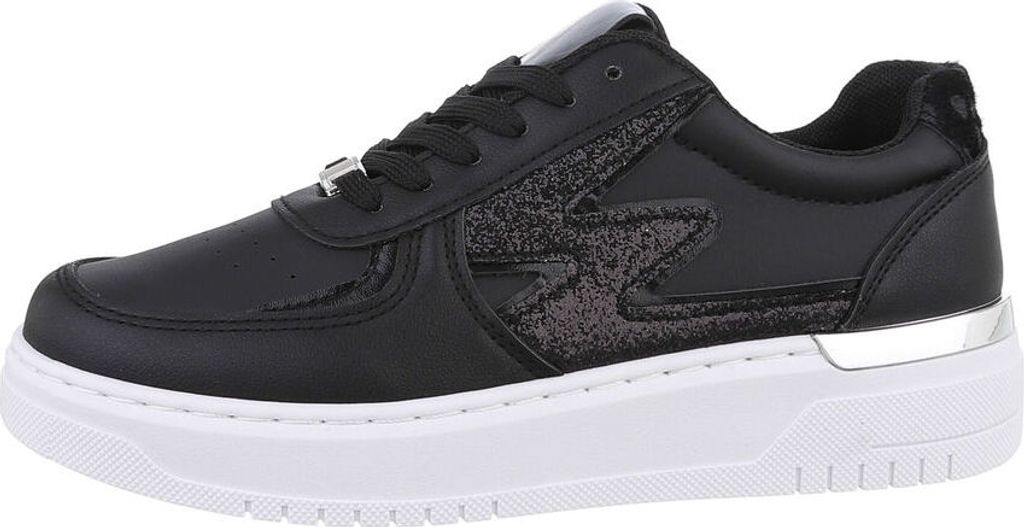 Ital-Design Damen Freizeitschuhe Lederoptik Sneakers Low 85878398 Schwarz Gr. 39