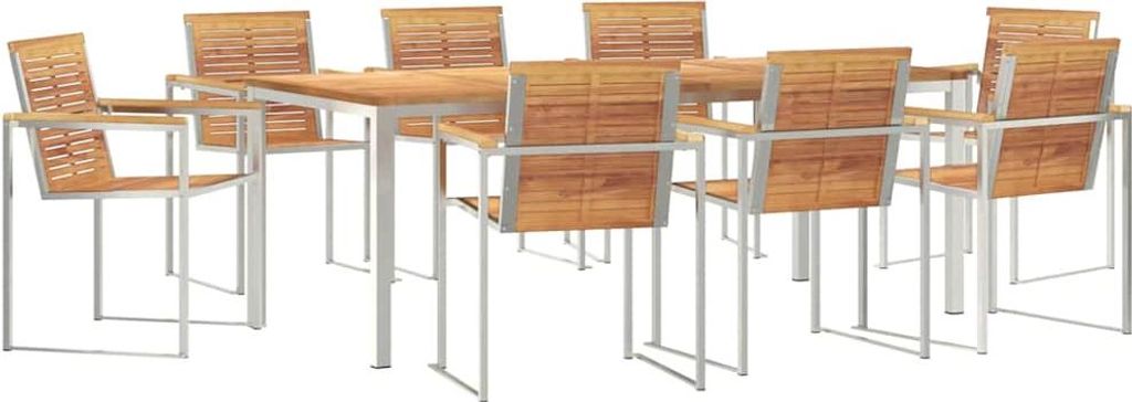 Garten Essgruppe 9 pcs Braun Massivholz Teak