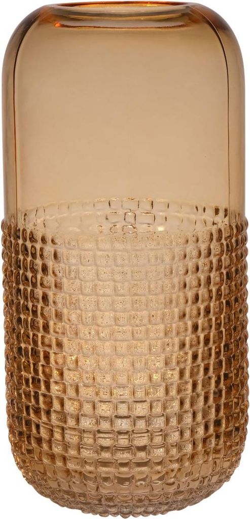 INNA-Glas Blumenvase Glas PABLITO mit Muster unterhalb, orange-braun-klar, 25 cm, Ø 12,5 cm - Design Vase