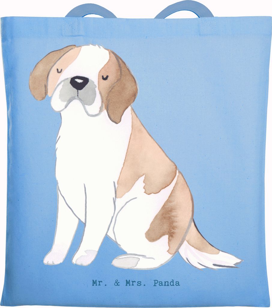 Mr. & Mrs. Panda totebag Saint Bernard Lebensretter - Sky Blue - Geschenk, Tasche, St. Bernhardshund, Schultasche, Laptoptasche, Uni, Dog, Baumwoll...
