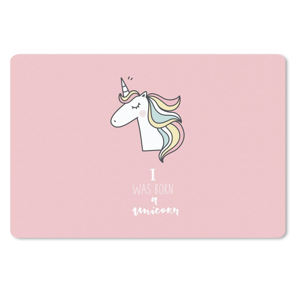 MuchoWow Schreibtischunterlage Einhorn - Zitate - Rosa - Ich wurde als Einhorn geboren - Mädchen - Kind 60x40 cm - XXL Mauspad - Großes Mauspad