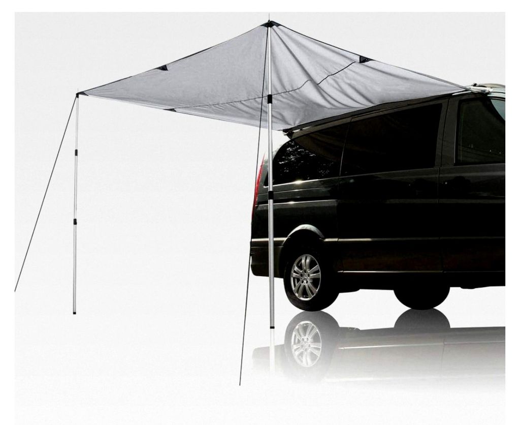 Sonnensegel 260 x 240 cm mit Aufstellstangen für Campingbus, Van und Auto, UV 50+ Schutz, wasserdicht 5000 mm