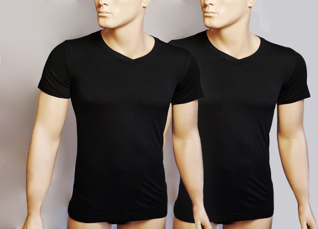 Toker Collection T-Shirt Herren T-Shirt Basic V- Ausschnitt 2er Pack aus Baumwolle Gr. S , Schwarz