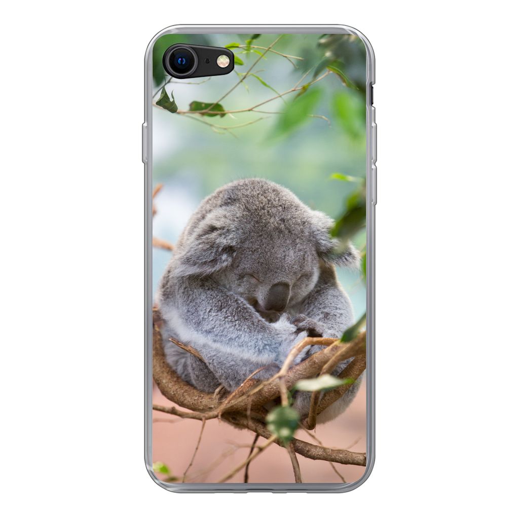 MuchoWow Handyhülle Schutzhülle Hülle für iPhone SE 2020 Koala - Zweige - Kinder - Jungen - Mädchen Silikon Softcase Handy Hülle - Kartenbe...
