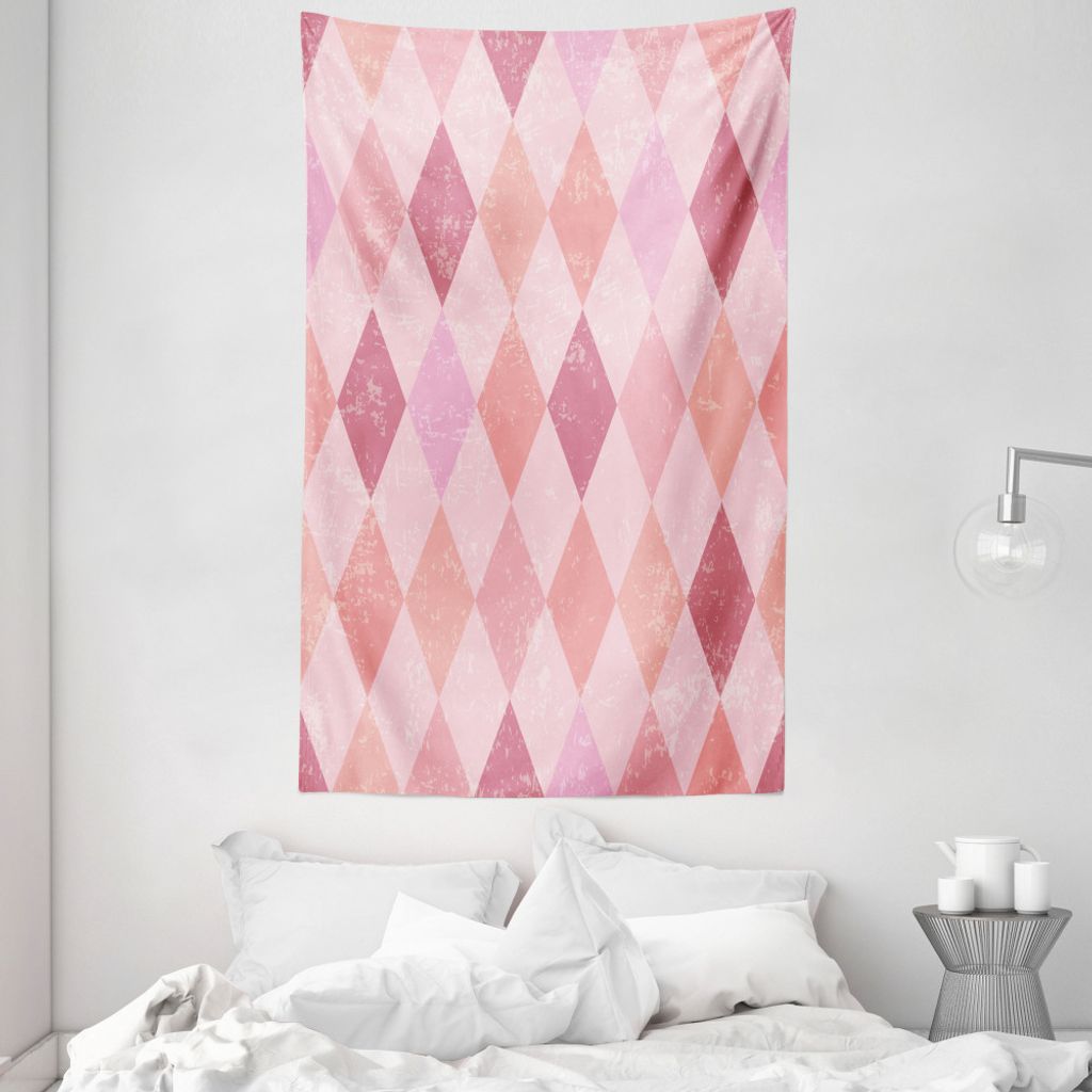 ABAKUHAUS Rosa Wandteppich und Tagesdecke, Harlekin-Diamant-Muster aus Weiches Mikrofaser Stoff Waschbar ohne Verblassen Digitaldruck, 140 x 230 cm...