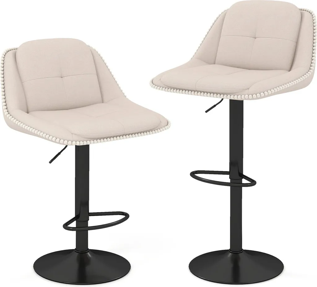 Tabouret de bar design pivotant beige avec dossier confortable - Lot de 2