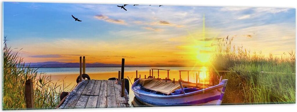 Bilder auf glas - See Boot Wasser - 160x50cm - Glasbilder - Wandbilder - Kunstdruck - zum Aufhängen bereit - Wanddekoration aus Glas - Glas Bilder...