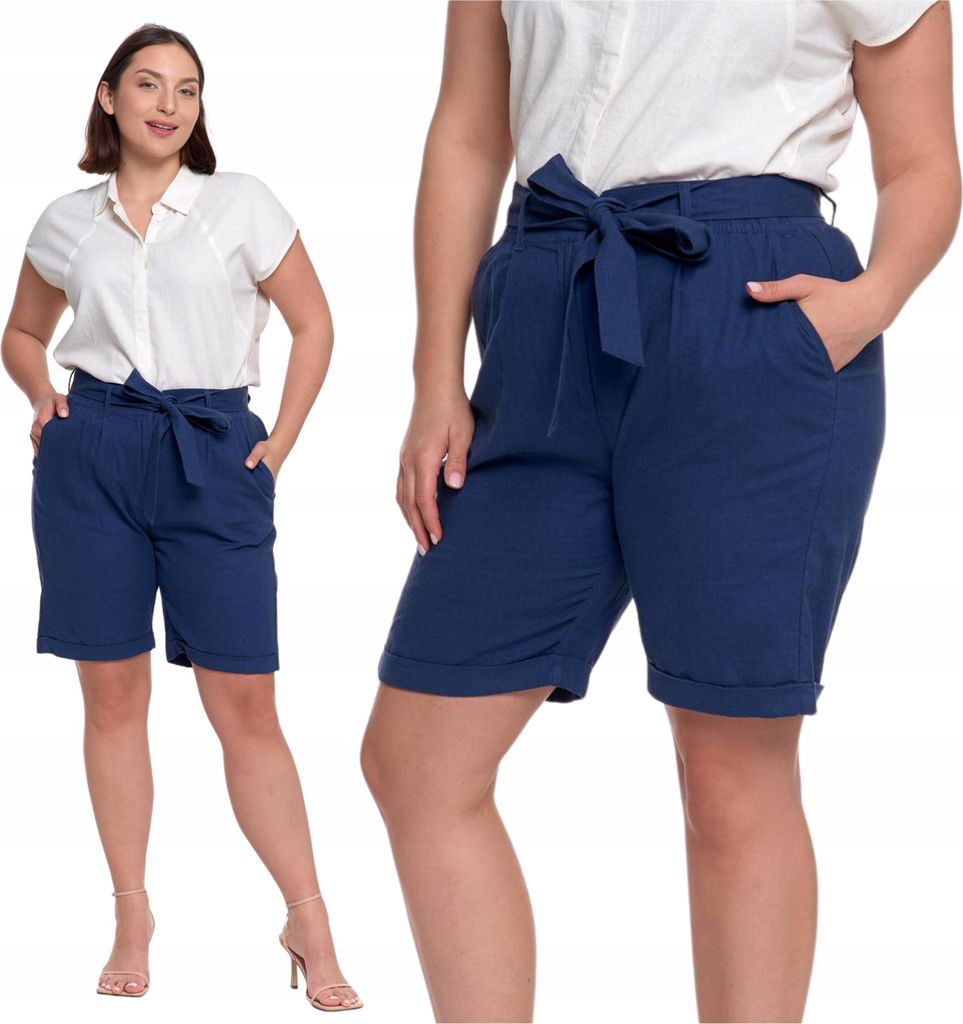 Hochtaillierte Leinenshorts mit Krawatte für Damen - XXL