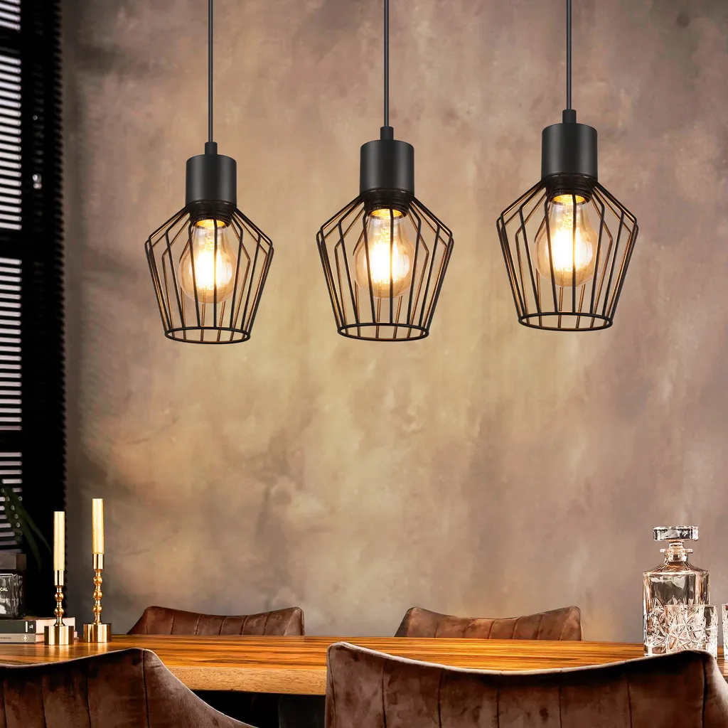 Suspension Cuisine et Chambre Noire 3 Lampes E27 Style Industriel Chic
