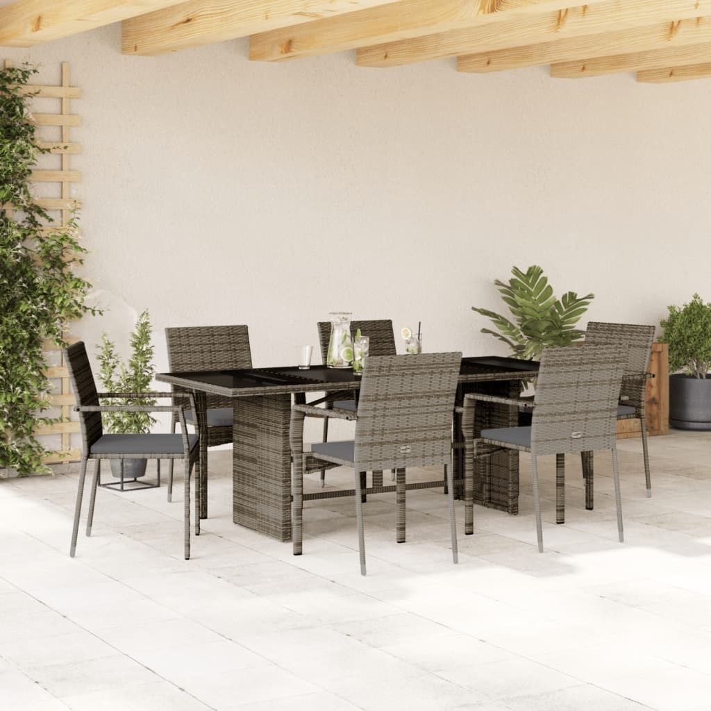 Maison Exclusive - 7-tlg. Garten-Essgruppe mit Kissen Grau Poly Rattan