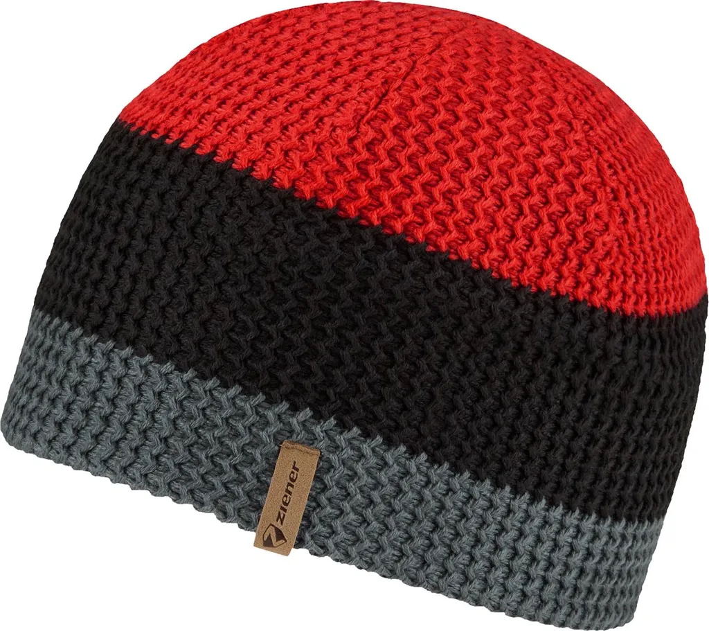 ZIENER IBLIME-Z Bonnet unie Noir et Rouge - Bonnet de Ski Performance