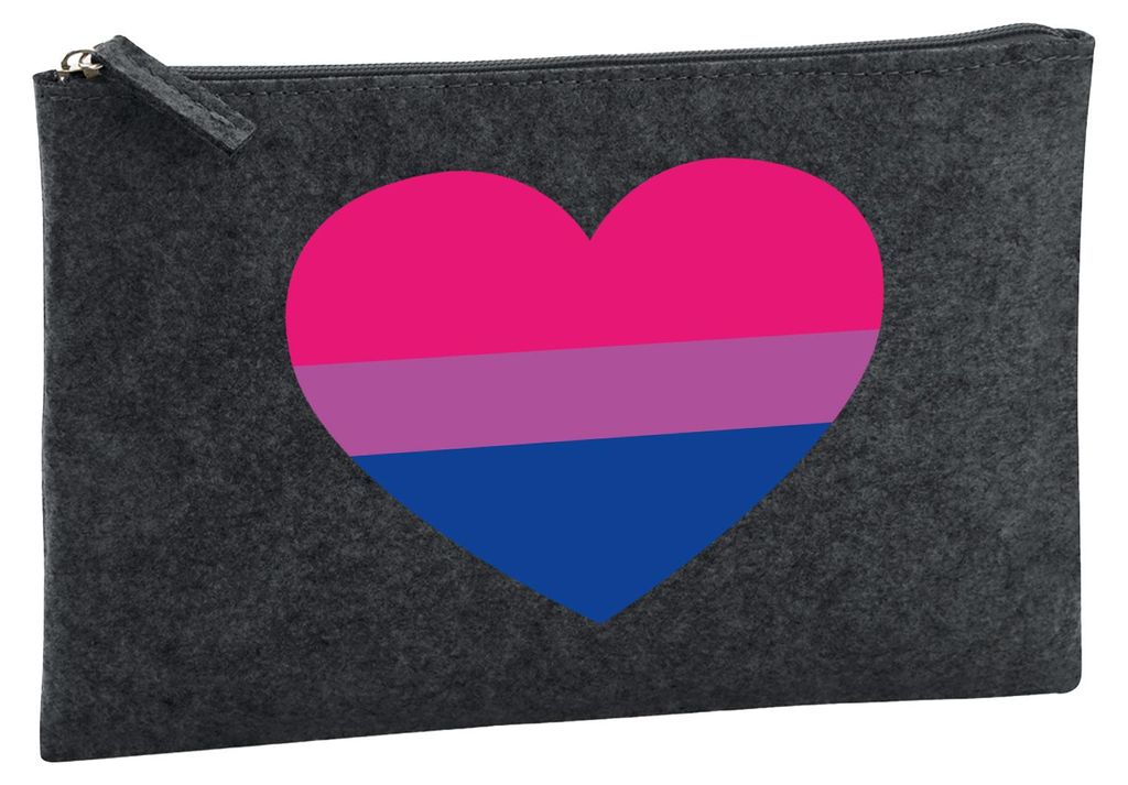 Huuraa Kulturbeutel Bi*uell Pride Flagge LGBTQ Herz 1 Liter Charcoal Filz Kosmetiktasche Geschenkidee