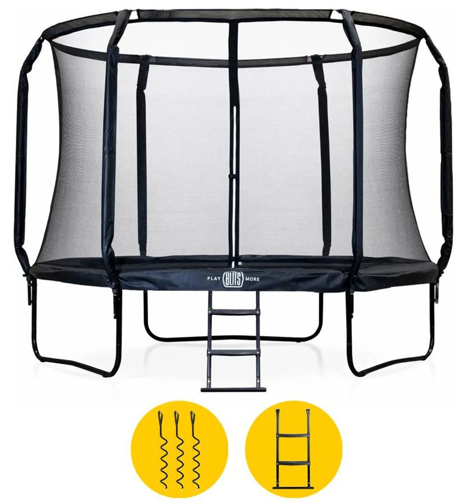 BLITS Urban Trampolin Rund Ø 244 cm Inklusive Sicherheitsnetz Leiter Schwarz