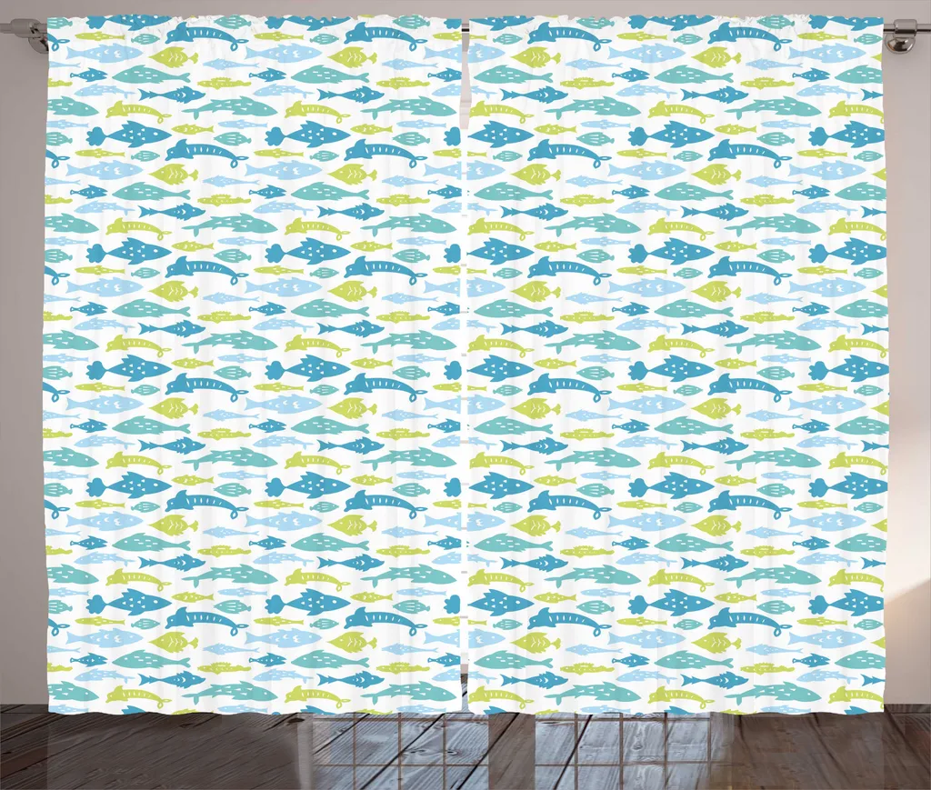 Rideau occultant décoratif poisson bleu 280x225 cm pour grande vitre