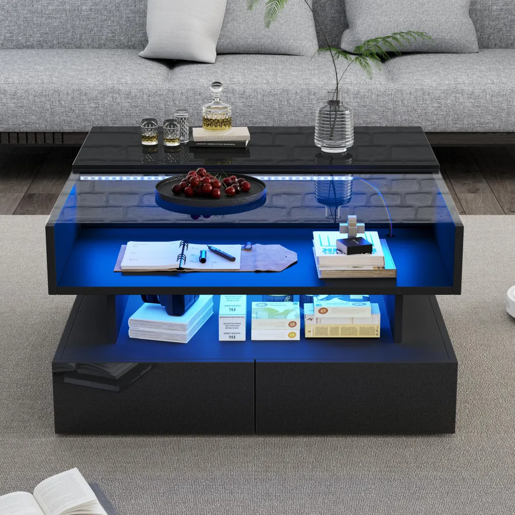 Table Basse Relevable de Salon pour Dîner et Télétravail avec LED - 3