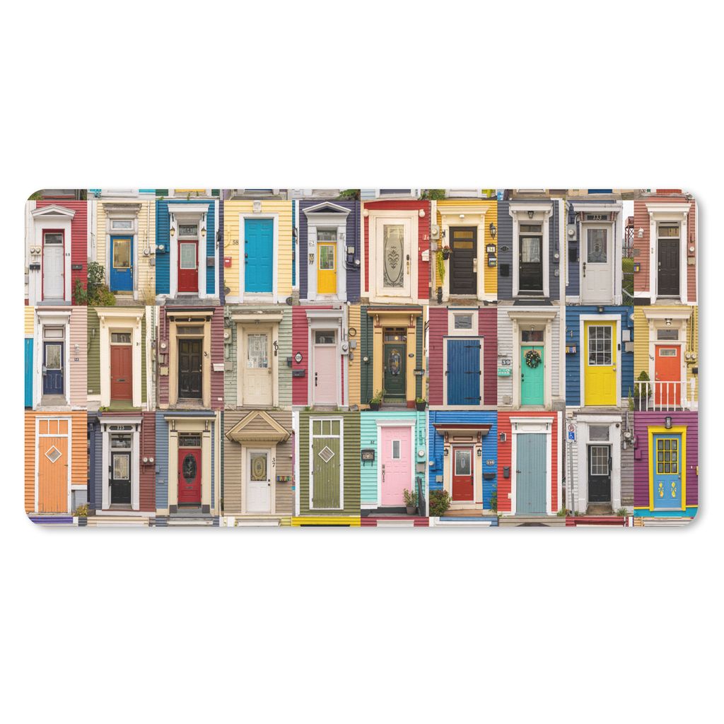 MuchoWow Schreibtischunterlage Türen - Bunt - Collage - Architektur 80x40 cm - XXL Mauspad - Gaming Mauspad