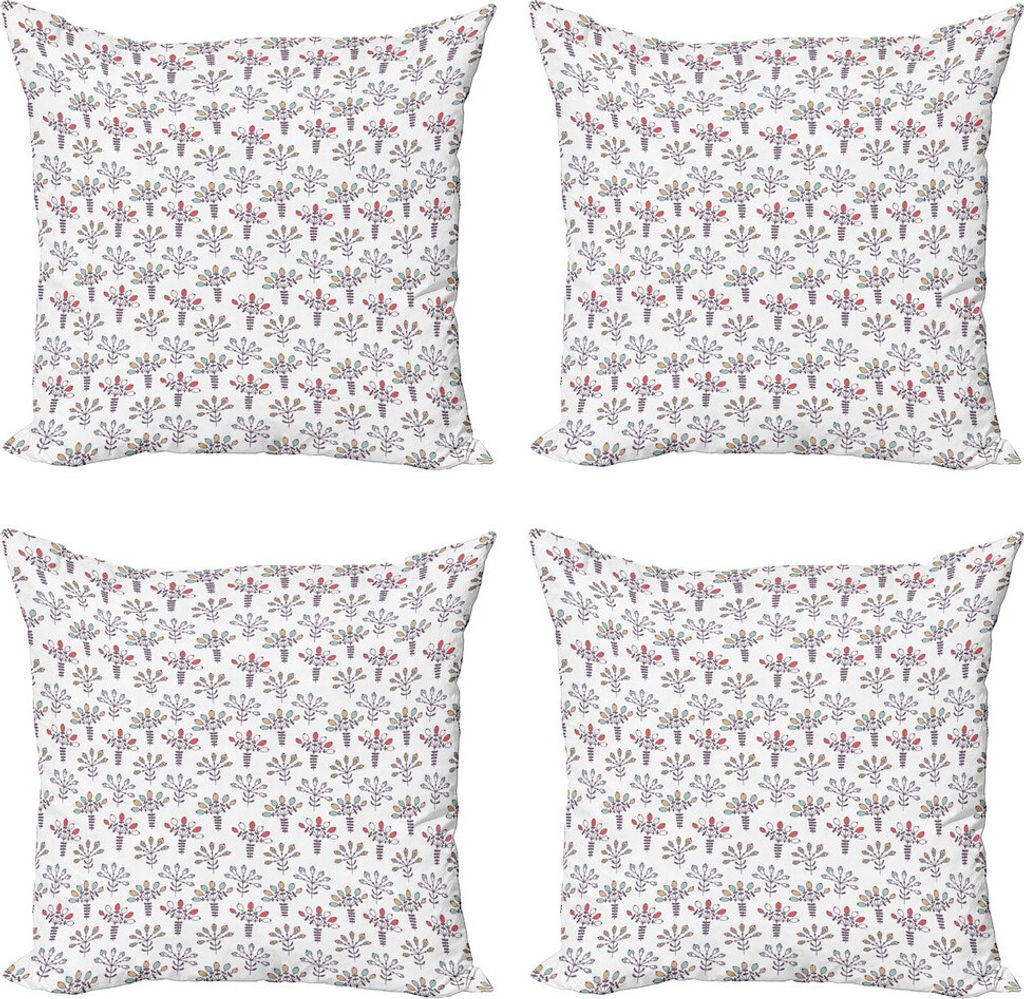ABAKUHAUS Blumen Kissenbezug Set (4 Stück), Pastellkunst Rhythmische Blumen, Moderner Doppelseitiger Digitaldruck, 60 cm x 60 cm, weiß Multicolor