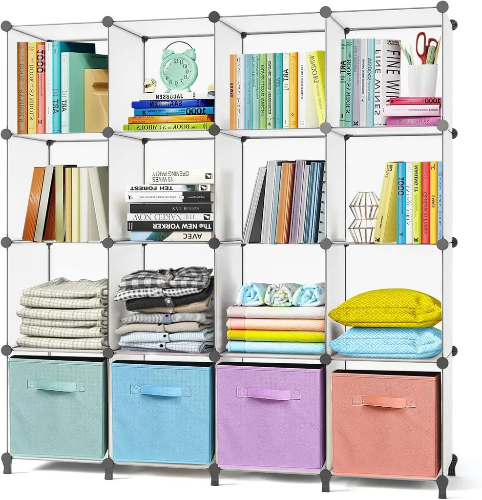 Solution de stockage 16 cubes armoire pliante blanche pour trier et ranger