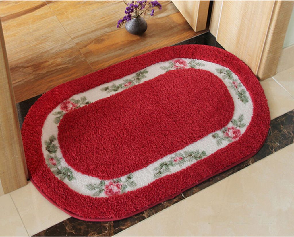 Chic Rose Flowers Oval geformte Badematte Bodenmatte für Heimteppich, Polyester, Rot, 50 × 80cm